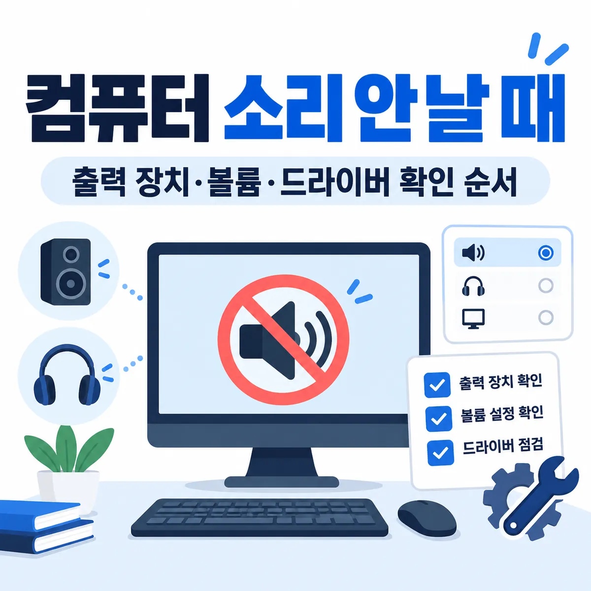 컴퓨터 소리 안날 때 출력 장치와 볼륨, 오디오 드라이버 확인 순서를 안내하는 해결 가이드